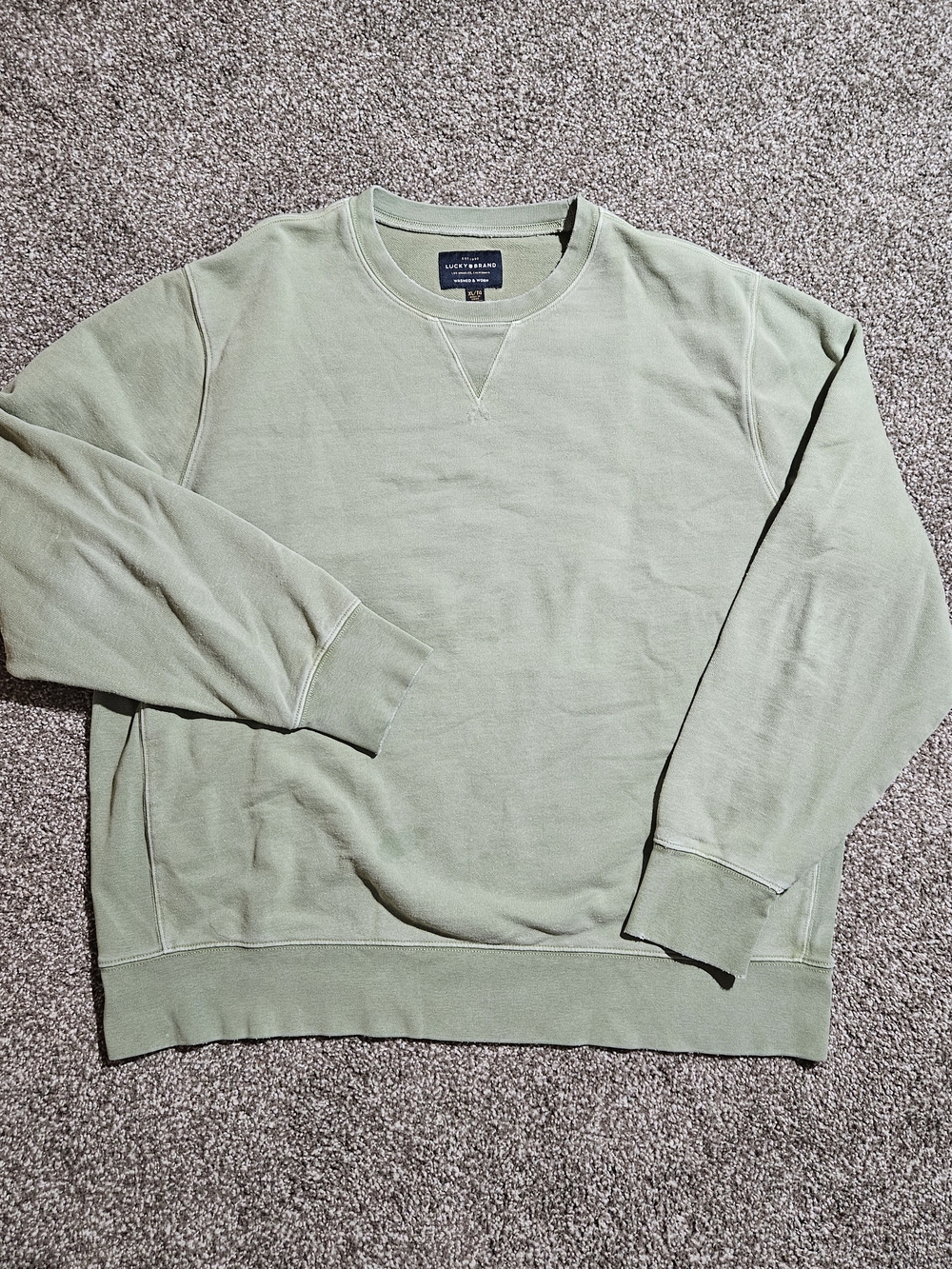 Lucky Brand Men's Long Sleeve Pullover Sweatshirt Green Size XL Washed & Worn
